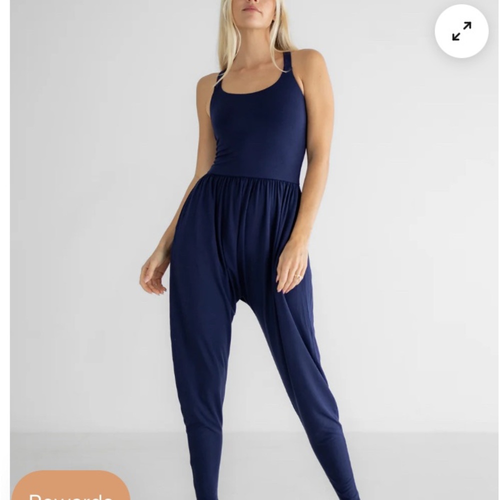 Navy Blue Scoop-Neck Jumpsuit
